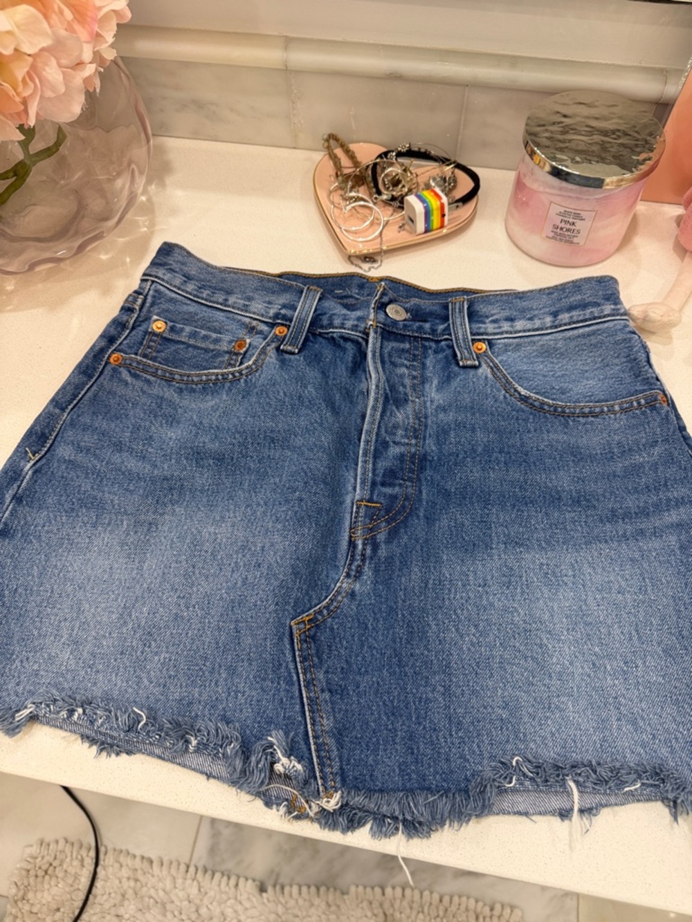 Levi's Medium Blue Frayed Hem Denim Mini Skirt